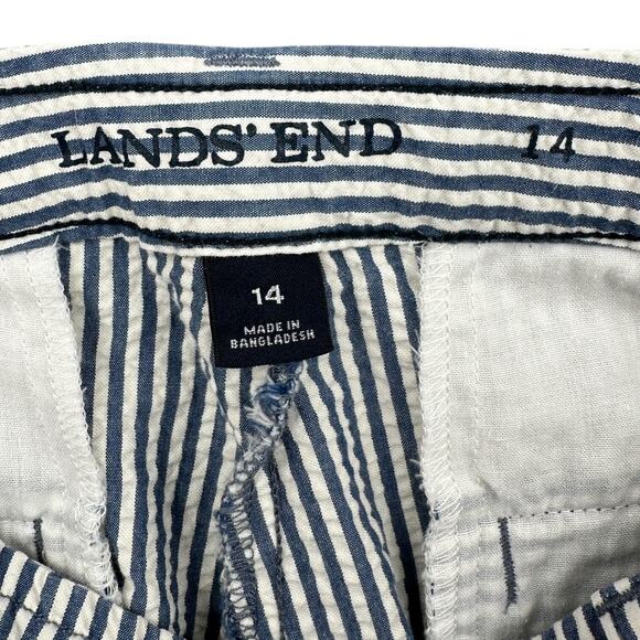 Lands End Blue White Striped Seersucker Side Pockets Casual Shorts Size 14 - Picture 3 of 8